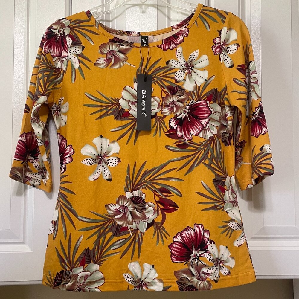 Allegra K. NWT Women's Size XS 3/4 Sleeve Colorful Pullover Blouse Shirt